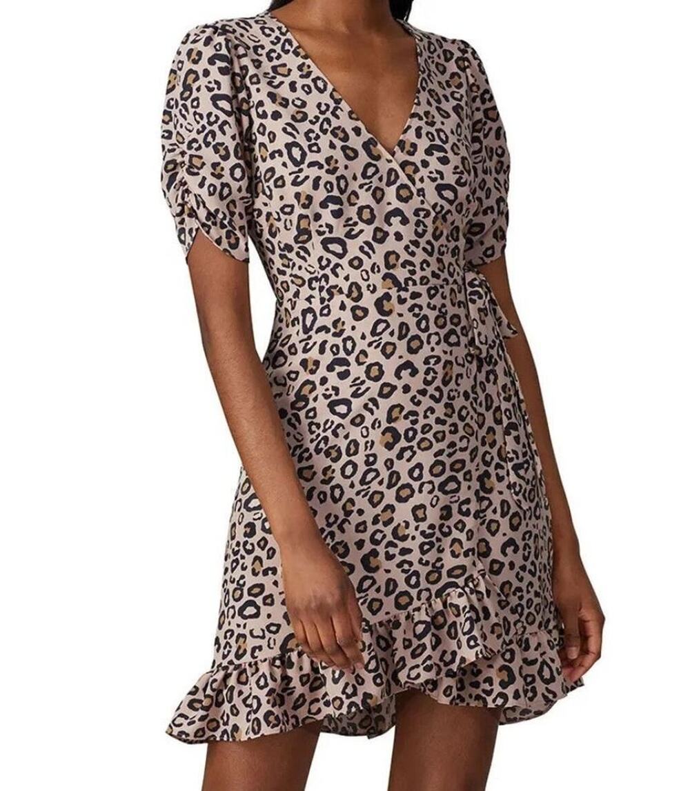 Sanctuary Leopard Wrap Mini Dress Size S EUC